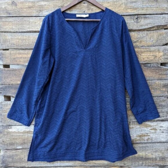 Vineyard Vines Tunic Cover Up Womens Navy Blue Linear Whale Tail Burnout Medium - Picture 2 of 9